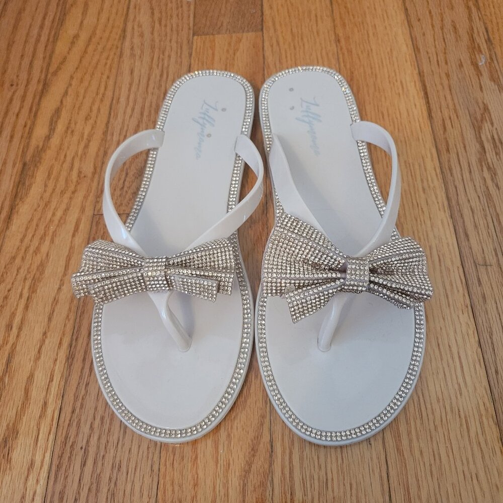 Womens Size 8 Rose Gold Sequined Flip Flops